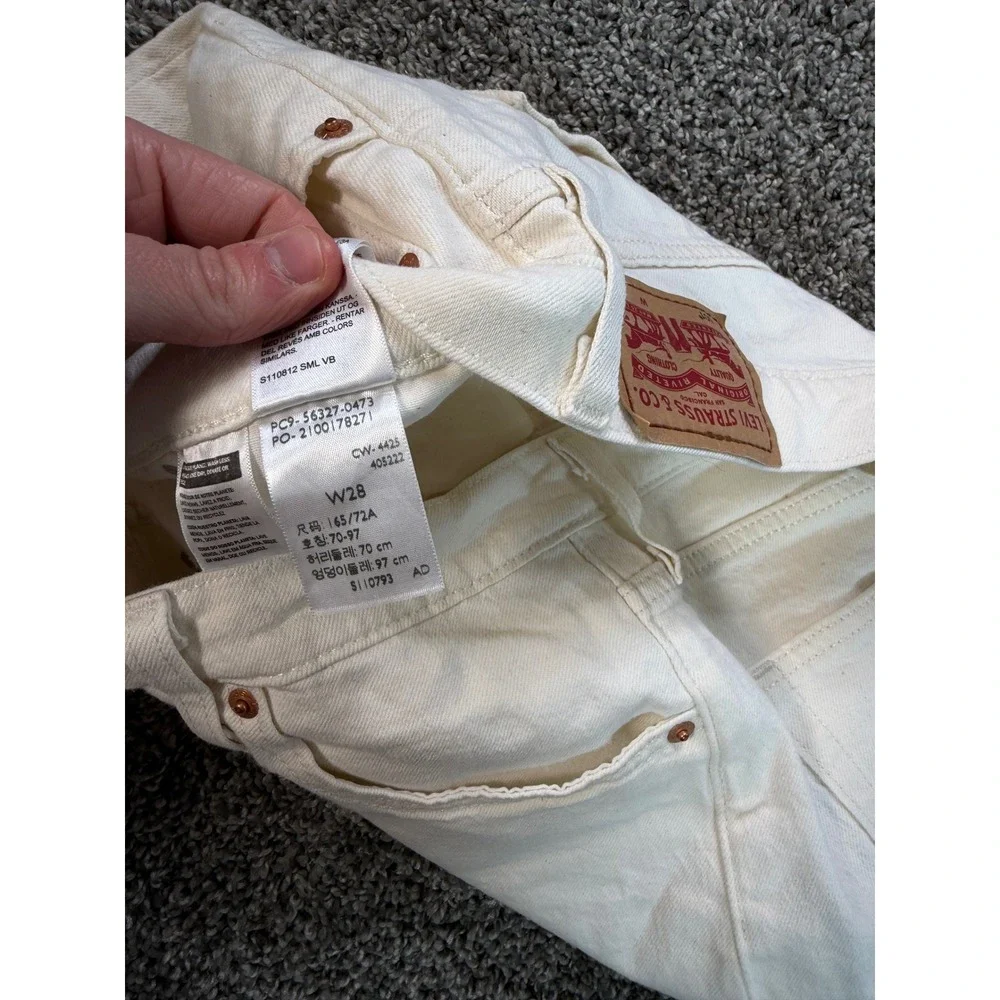 Levis 501 Original Shorts Womens 28 Beige Denim Button Fly